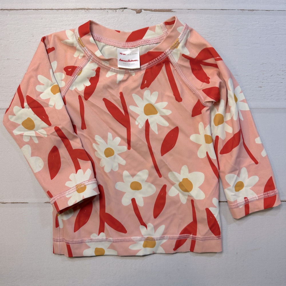 Hanna‎ Anderson Sunblock Rash Guard Happy Pink Daisies 6-12 mos 70cm